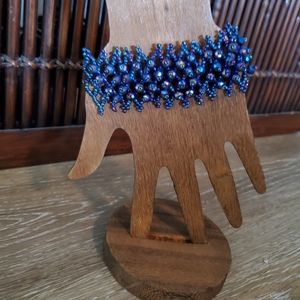 Blue Irridescent Crystal and Beaded Bracelet